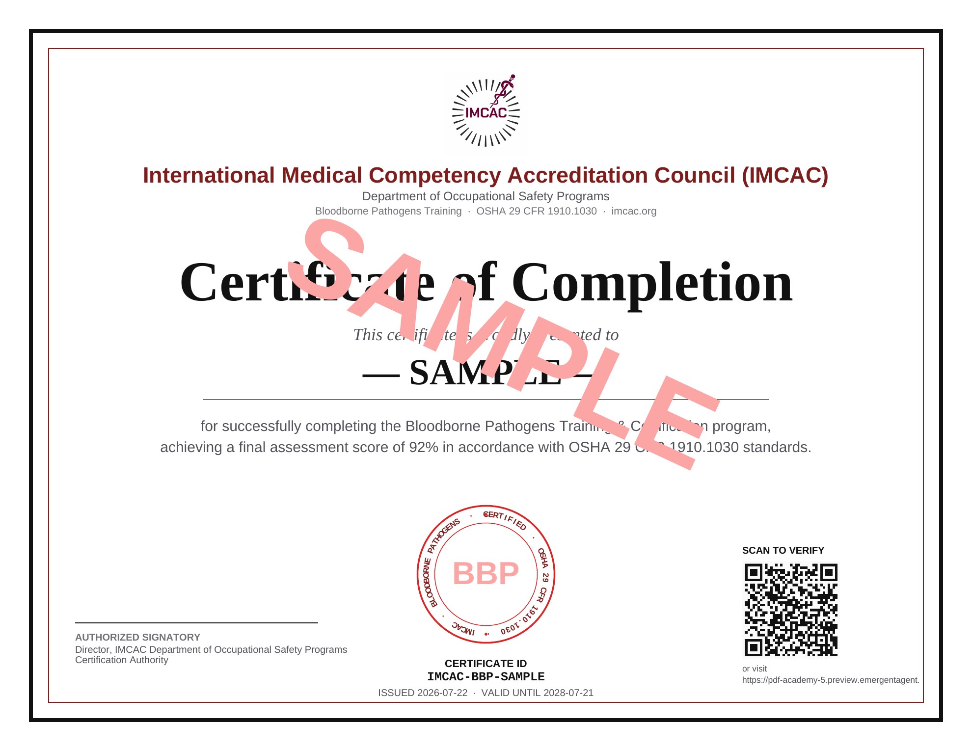 Sample DOOSP certificate